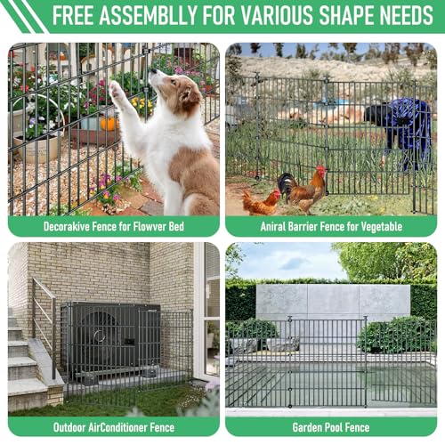 10 Panel No Dig Metal Garden Fence 32"H x 23.6'L Dog Fence Outdoor for Yard | Rustproof welded metal with ground stakes for outdoor yards, patios. Modular design restrains pets, rabbits and small animals - size: 10 Panels-23.6 ft(L) X 32 in(H) with Gate