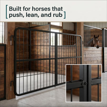 Black Horse Stall Gates, Stall Guards for Horses, Solid Frame Horse Stall Guard, Ventilated Grid Stall Guard, Lockable Swing Door for Stable Breeding Farm Isolation Area