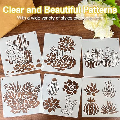 25 Pcs Cactus Stencils for Painting, Succulent Planter Designs 6 Inch - color: Cactus