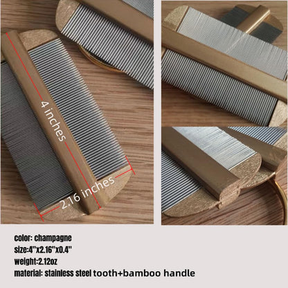 Vivifivenca Durable Lice Comb Stainless Steel Asian Large size 4inch Double - Sided Ultra Fine Tooth (Nits/Eggs), Dense Tooth (Flea/Ticks/Dandruff), Safe for Humans & Pets Scalp (Gold）