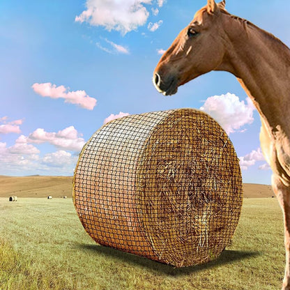 6X6Ft Round Bale Hay Net for Horses,Reduces Hay Waste,Durable Knotless Nylon Slow Feeder, Ideal for Outdoor Use, Holes Fits Round Bales