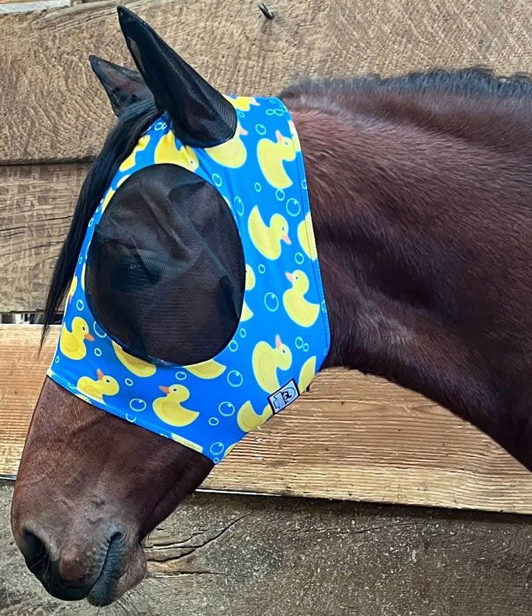 Duck Bubbles Forelock Hole Stretchable Fly Mask with Ears and Zipper Chin - size: Small Horse / Cob