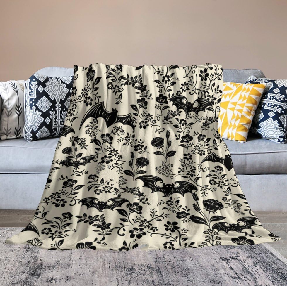 Bat Flower Fleece Throw Blanket for Couch Adults Teens 40" X 50" - color: Bat, size: 40x50 inch