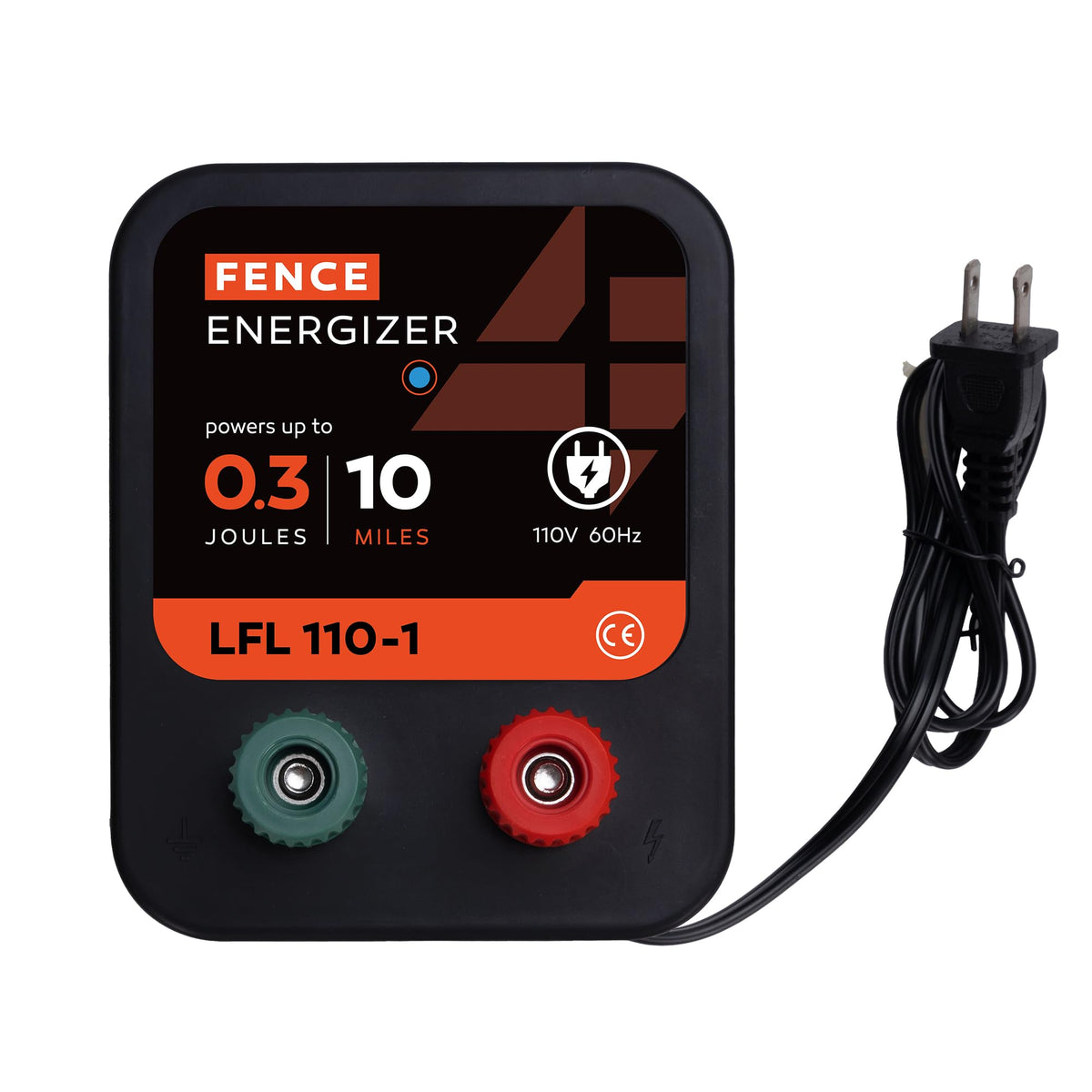Electric Fence Charger, Electric Fence Energizer 0.3 Joule Ac Powered - size: 110-1