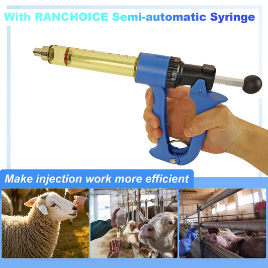 25ML Semi Automatic Livestock Syringe, with Extra 3 Colored Piston Rod Knobs, Adjustable Continuous Repeating Luer Lock Syringe for Cattle Cow Goat Sheep Pig - size: 25ML