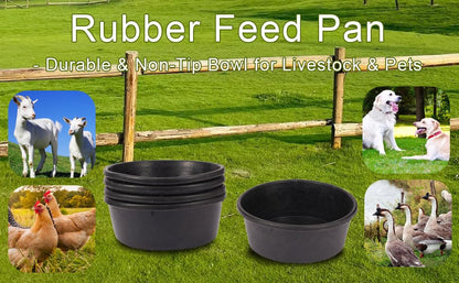 4 Pcs Rubber Feed Pan, 4 Quart 10.6 x 4.1 Inche Livestock Feeding Bucket, Dust Bath Container, Durable Utility Bowl for Horse Cats Dogs Chickens Ducks Goats Pigs and Farm Small Animal.
