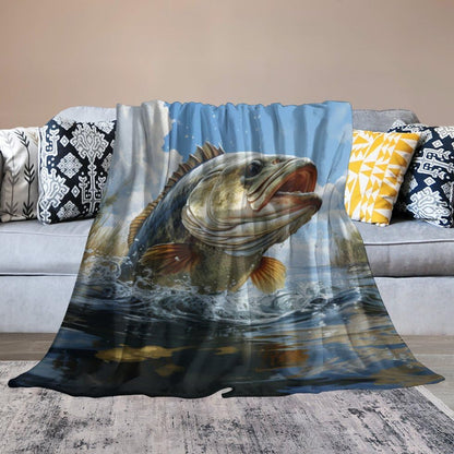 Bass Fish Fleece Throw Blanket for Couch Adults Teens 40" X 50" - color: Bass Fish, size: 40x50 inch