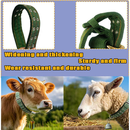 Nylon Livestock Collar Adjustable Cattle Collar with Cow Bell for Cattle Sheep Goat Thick Canvas Neck Strap Farm Ranch Animal Accessories (25.5inch) - color: 25.5inch