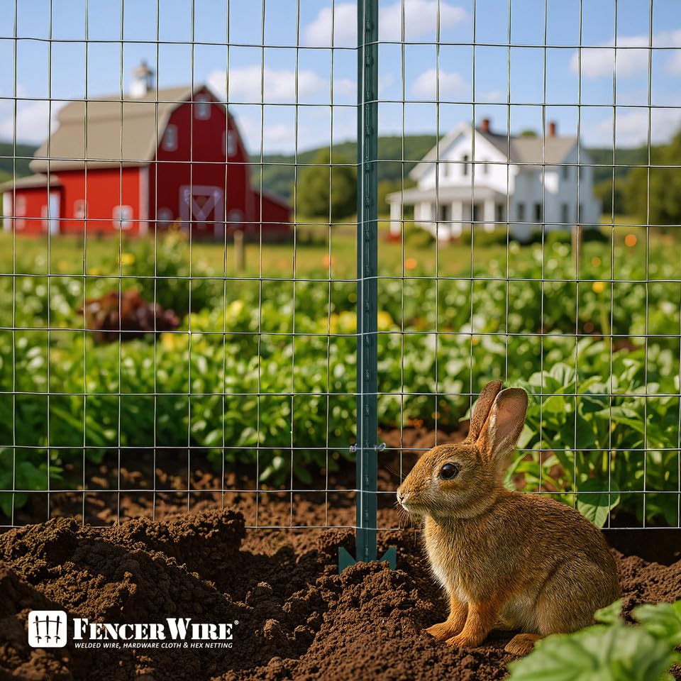 Fencer Wire 12.5-Gauge 5 ft. x 100 ft. Galvanized Welded Fence Wire Roll with 15 pcs 7 ft T-Posts, Farm & Garden Fencing Kit