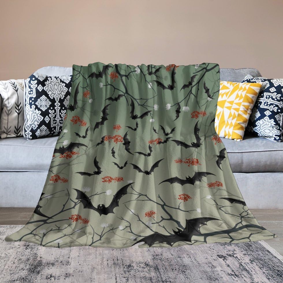 Bat Flowers Fleece Throw Blanket for Couch Adults Teens 40" X 50" - color: Bat Flowers, size: 40x50 inch