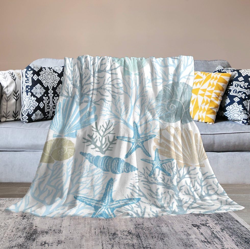 Starfish Seashell Fleece Throw Blanket for Couch Adults Teens 40" X 50" - color: Starfish Seashell, size: 40x50 inch