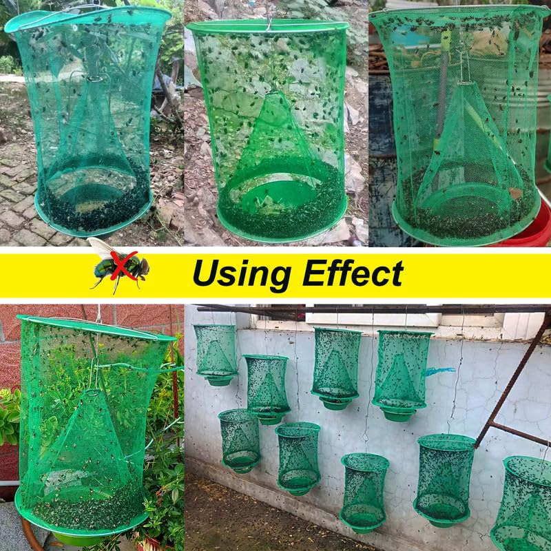 4 Packs Ranch Fly Trap - Fly Traps Outdoor Hanging 2024 Upgraded Fly Catcher,Stable Fly Trap Fly Bag Reusable Fly Traps Pest Fly Control for Family Farm Park Orchard Garden (Green)