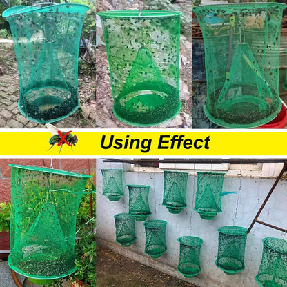 4 Packs Ranch Fly Trap - Fly Traps Outdoor Hanging 2024 Upgraded Fly Catcher,Stable Fly Trap Fly Bag Reusable Fly Traps Pest Fly Control for Family Farm Park Orchard Garden (Green)