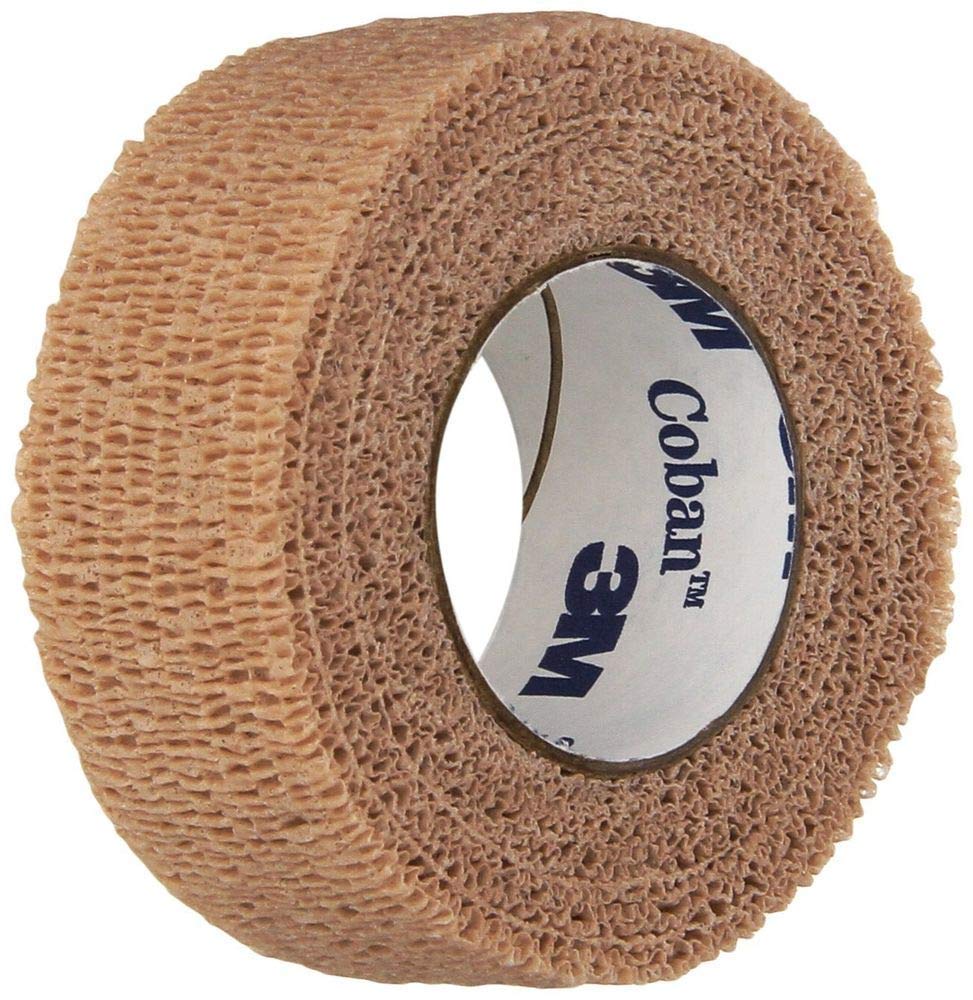 3M 74254 Coban Self-Adherent Wrap Compress or Protect Wound Sites and Immobilize Injuries, Tan, 1" Width, 5yds Length, Pack of 30 - color: Tan, size: 1"x 5yds, Box of 30 Rolls