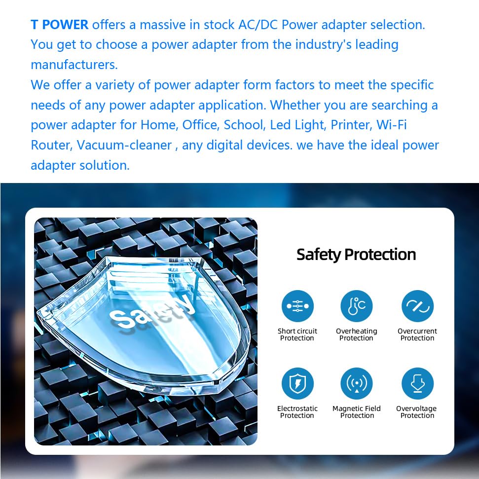 T-Power Ac Adapter for Model 57A-14-1800 Direct Plug-in Class 2 TRANSFitMER Replacement Switching Power Supply Cord Charger