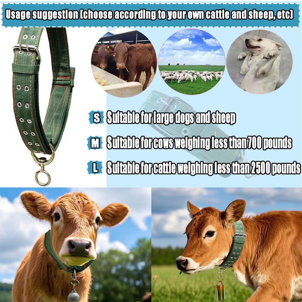 Nylon Livestock Collar Adjustable Cattle Collar with Cow Bell for Cattle Sheep Goat Thick Canvas Neck Strap Farm Ranch Animal Accessories (25.5inch) - color: 25.5inch