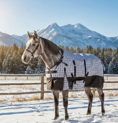 1200D Waterproof Medium Weight Poly (250g Fill) Horse Winter Turnout Blanket with Standard Neck AT010002CHK1-72 - size: 72