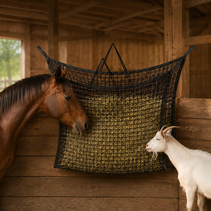 2.6x2.6 Ft Round Bale Hay Net for Horses & Goats, 1.2" Holes Slow Feeder Hay Nets with Hay Net Repair Tool - size: 2.6*2.6 FT