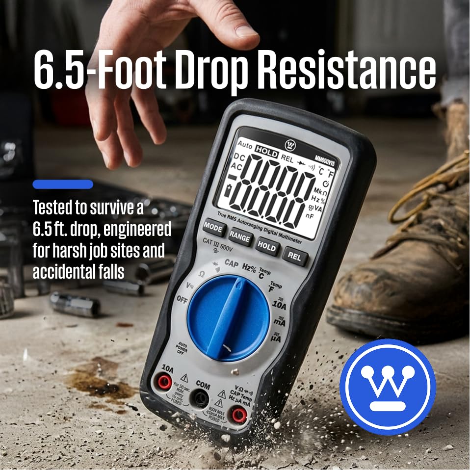 Westinghouse 600V True RMS Auto-Ranging Digital Multimeter, AC/DC Voltmeter & 10A Current, Continuity, Frequency, Temperature, Diode, Ohm, Resistance, Capacitor Tester, Large Screen - style: 600V Large Screen