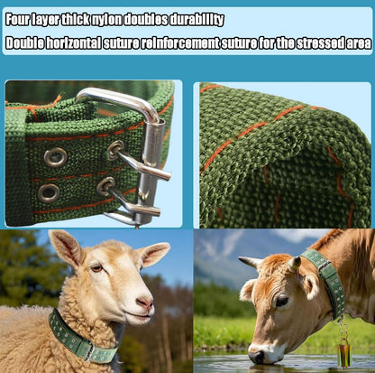 Nylon Livestock Collar Adjustable Cattle Collar with Cow Bell for Cattle Sheep Goat Thick Canvas Neck Strap Farm Ranch Animal Accessories (25.5inch) - color: 25.5inch