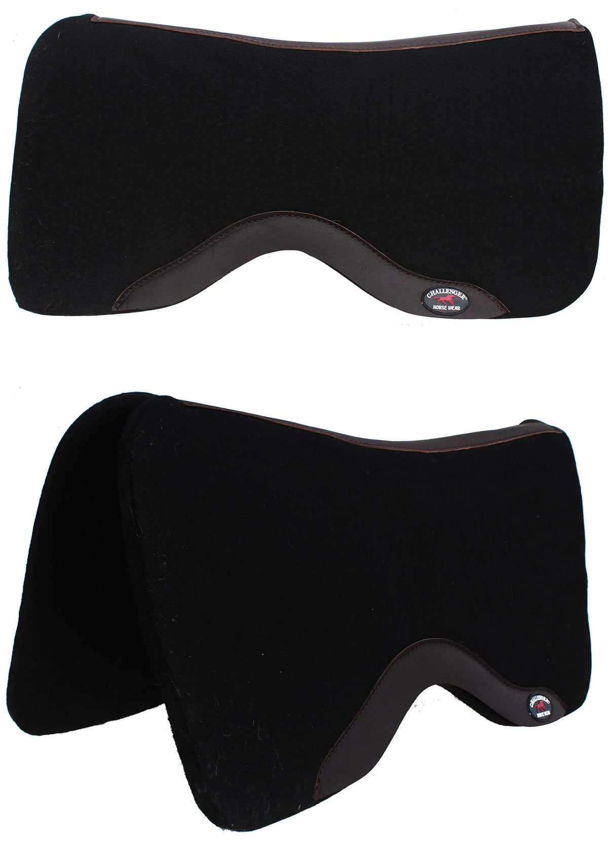 Horse SADDLE PAD Western Contoured Wool Felt Moisture Wicking Black 39RT - color: Black/Brown