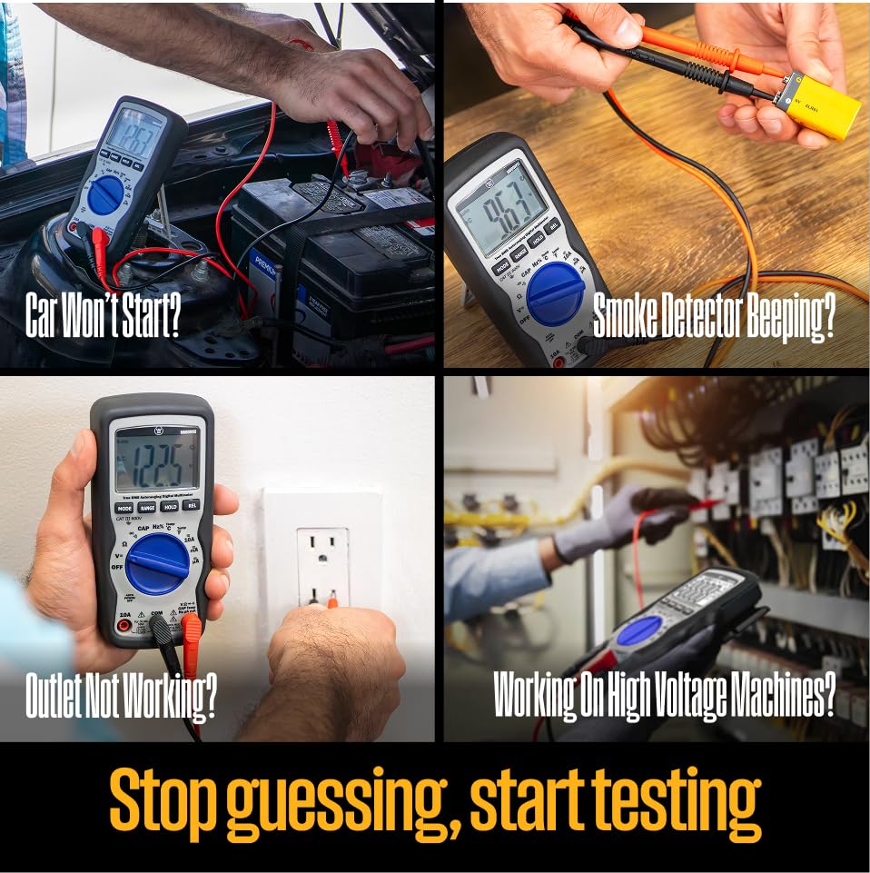 Westinghouse 600V True RMS Auto-Ranging Digital Multimeter, AC/DC Voltmeter & 10A Current, Continuity, Frequency, Temperature, Diode, Ohm, Resistance, Capacitor Tester, Large Screen - style: 600V Large Screen