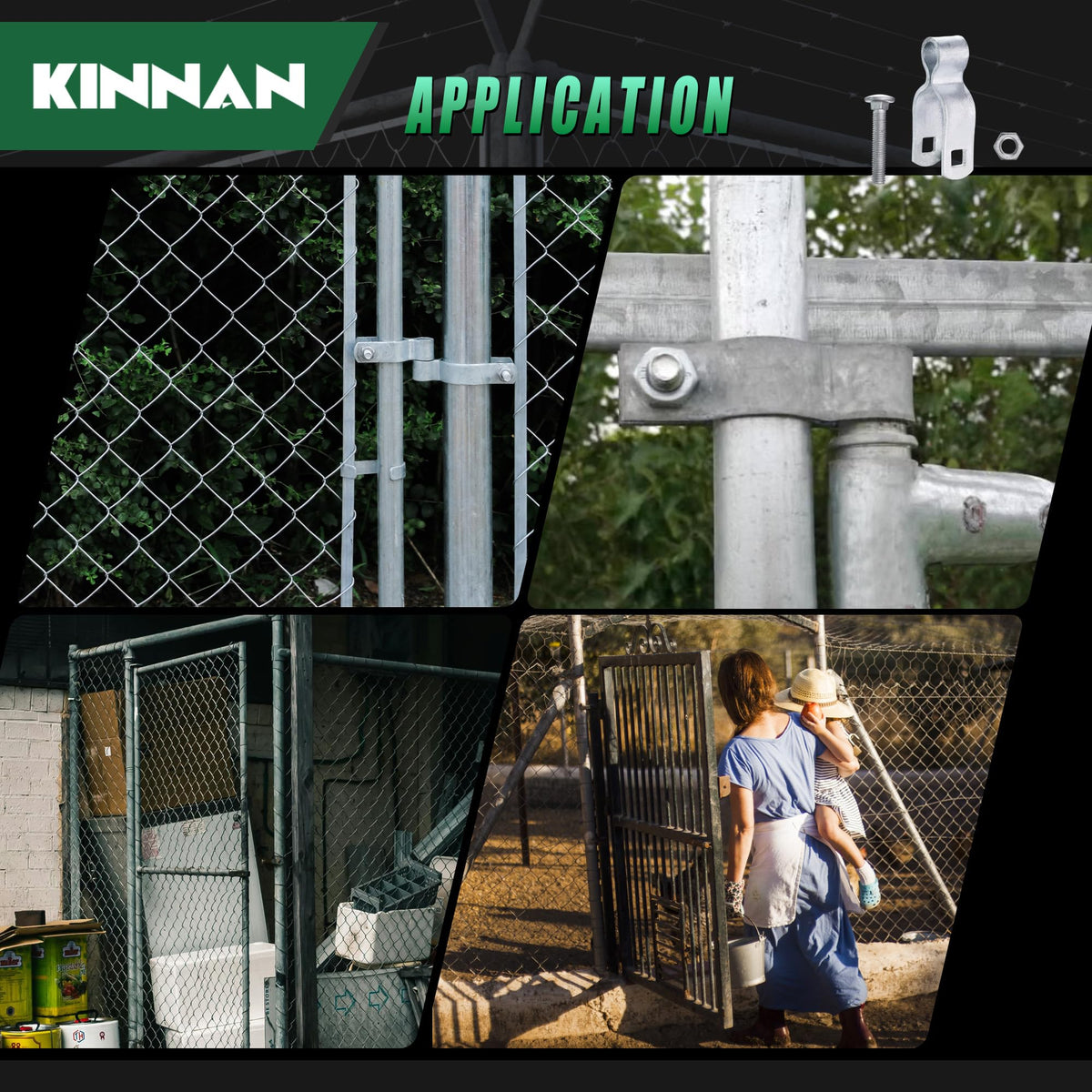 KINNAN 1-3/8" Chain Link Fence Gate Female Hinge, Heavy Duty Galvanized Steel, Gate Hinges with Bolts and Nuts, Durable Fence Hardware for Secure and Long Lasting, Easy Installation (2 Pack - size: 1-3/8