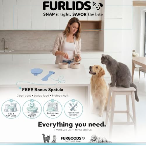 FURLIDS Blue NEW PREMIUM SEAL | Dog Food Can Lid & Cat Food Can Lid with Spatula – Silicone Pet Food Can Cover, Airtight, Reusable, Universal Fit, Dishwasher Safe - color: Furlids PREMIUM SEAL 1 Pack Blue