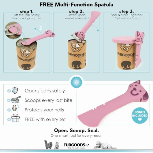 FURLIDS Pink NEW PREMIUM SEAL | Dog Food Can Lid & Cat Food Can Lid with Spatula – Silicone Pet Food Can Cover, Airtight, Reusable, Universal Fit, Dishwasher Safe - color: Furlids PREMIUM SEAL 1 Pack Pink
