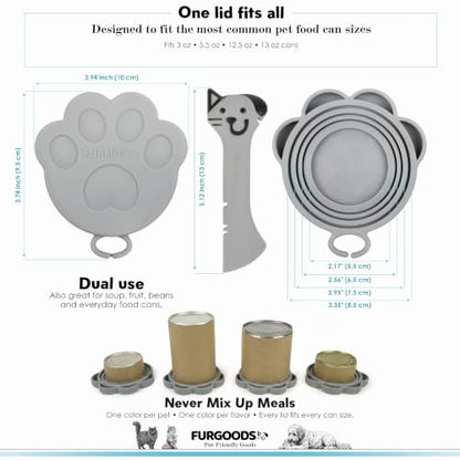 FURLIDS Grey NEW PREMIUM SEAL | Dog Food Can Lid & Cat Food Can Lid with Spatula – Silicone Pet Food Can Cover, Airtight, Reusable, Universal Fit, Dishwasher Safe - color: Furlids PREMIUM SEAL 1 Pack Grey