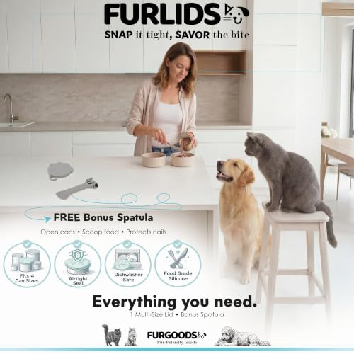 FURLIDS Grey NEW PREMIUM SEAL | Dog Food Can Lid & Cat Food Can Lid with Spatula – Silicone Pet Food Can Cover, Airtight, Reusable, Universal Fit, Dishwasher Safe - color: Furlids PREMIUM SEAL 1 Pack Grey