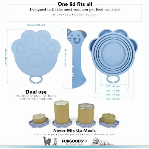 FURLIDS Blue NEW PREMIUM SEAL | Dog Food Can Lid & Cat Food Can Lid with Spatula – Silicone Pet Food Can Cover, Airtight, Reusable, Universal Fit, Dishwasher Safe - color: Furlids PREMIUM SEAL 1 Pack Blue