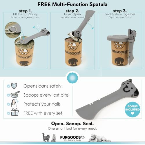 FURLIDS 4-Pack NEW PREMIUM SEAL | Dog Food Can Lids & Cat Food Can Lid Set with Spatula – Silicone Pet Food Cans Covers, Airtight & Reusable – Universal Fit, Dishwasher Safe - color: Furlids PREMIUM SEAL 4 Pack Multicolor