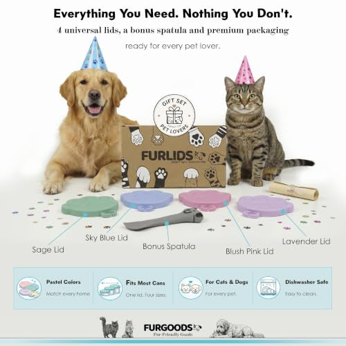 FURLIDS 4-Pack NEW PREMIUM SEAL | Dog Food Can Lids & Cat Food Can Lid Set with Spatula – Silicone Pet Food Cans Covers, Airtight & Reusable – Universal Fit, Dishwasher Safe - color: Furlids PREMIUM SEAL 4 Pack Multicolor