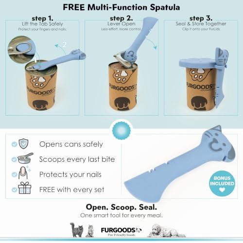 FURLIDS Blue NEW PREMIUM SEAL | Dog Food Can Lid & Cat Food Can Lid with Spatula – Silicone Pet Food Can Cover, Airtight, Reusable, Universal Fit, Dishwasher Safe - color: Furlids PREMIUM SEAL 1 Pack Blue