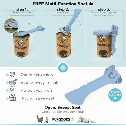 FURLIDS Blue NEW PREMIUM SEAL | Dog Food Can Lid & Cat Food Can Lid with Spatula – Silicone Pet Food Can Cover, Airtight, Reusable, Universal Fit, Dishwasher Safe - color: Furlids PREMIUM SEAL 1 Pack Blue