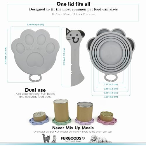 FURLIDS 4-Pack NEW PREMIUM SEAL | Dog Food Can Lids & Cat Food Can Lid Set with Spatula – Silicone Pet Food Cans Covers, Airtight & Reusable – Universal Fit, Dishwasher Safe - color: Furlids PREMIUM SEAL 4 Pack Multicolor