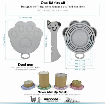 FURLIDS 4-Pack NEW PREMIUM SEAL | Dog Food Can Lids & Cat Food Can Lid Set with Spatula – Silicone Pet Food Cans Covers, Airtight & Reusable – Universal Fit, Dishwasher Safe - color: Furlids PREMIUM SEAL 4 Pack Multicolor