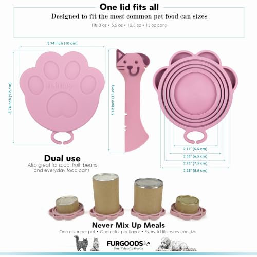 FURLIDS Pink NEW PREMIUM SEAL | Dog Food Can Lid & Cat Food Can Lid with Spatula – Silicone Pet Food Can Cover, Airtight, Reusable, Universal Fit, Dishwasher Safe - color: Furlids PREMIUM SEAL 1 Pack Pink