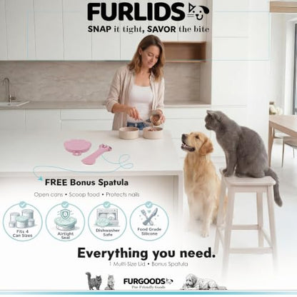 FURLIDS Pink NEW PREMIUM SEAL | Dog Food Can Lid & Cat Food Can Lid with Spatula – Silicone Pet Food Can Cover, Airtight, Reusable, Universal Fit, Dishwasher Safe - color: Furlids PREMIUM SEAL 1 Pack Pink